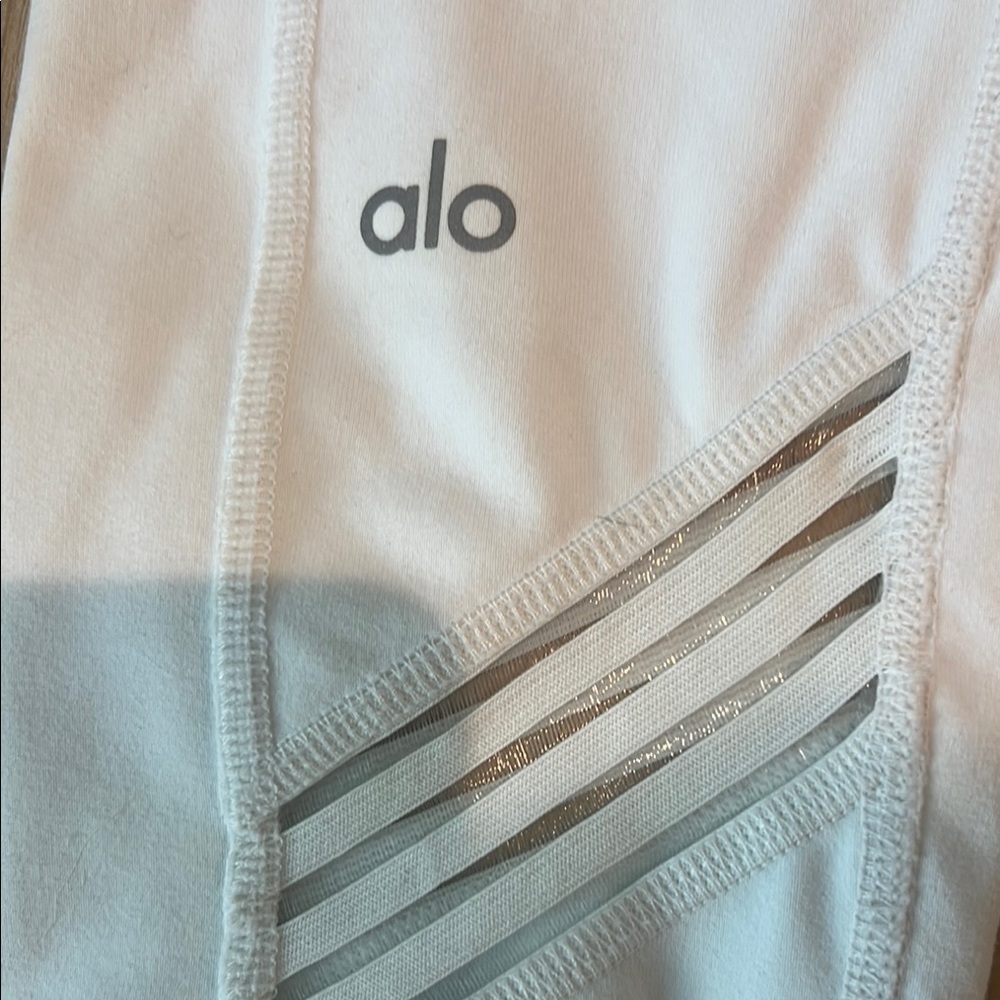 Alo White Leggings Stripe mesh detail athletic yoga pants high waisted multi - Picture 6 of 7